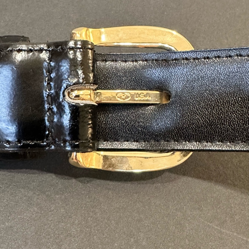🌟HP🌟VTG 2000s Pierre Cardin Designer Black Leather Dress Belt Gold Buckle USA 39 - Picture 6 of 10